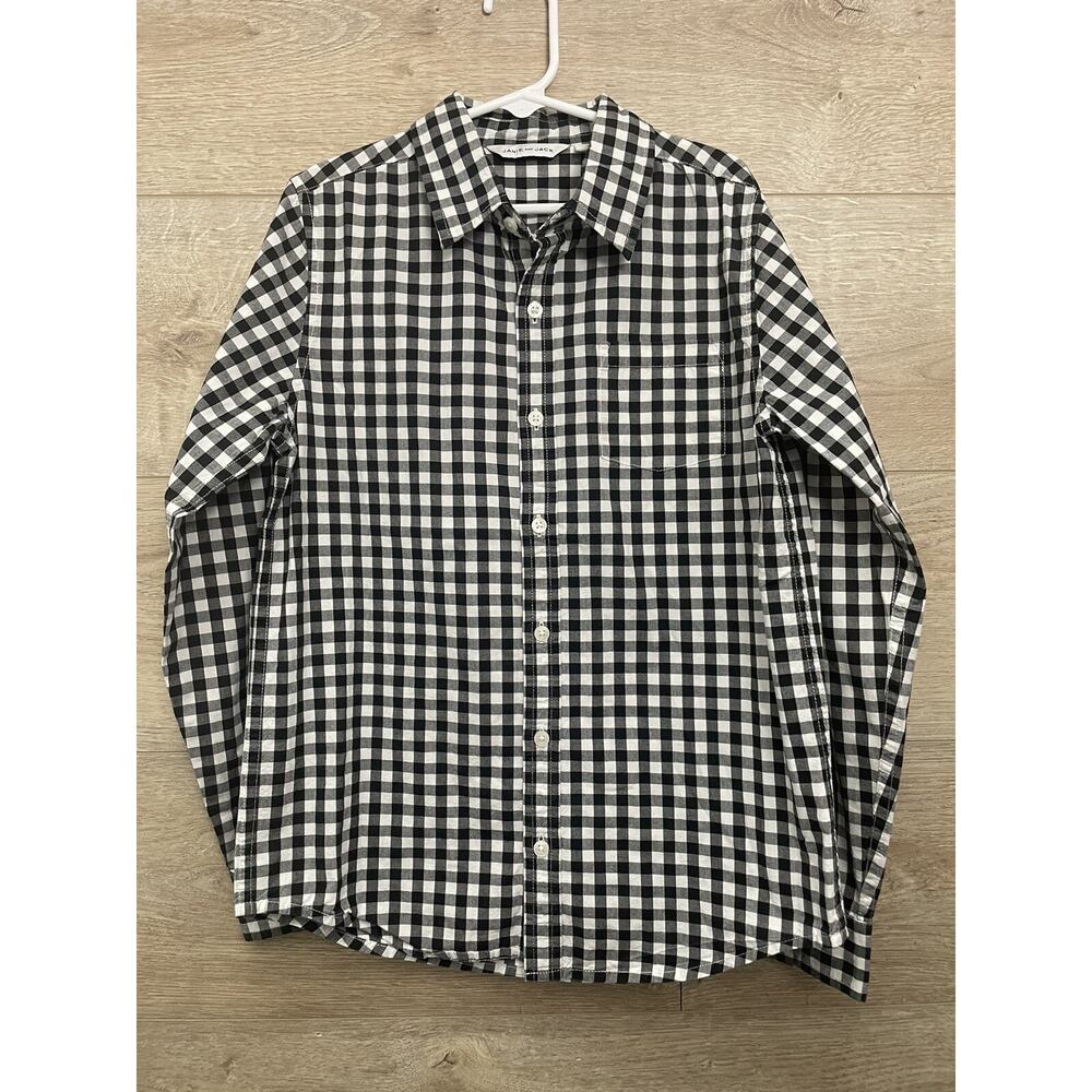 Janie and Jack Boys Size 10 Black White Checkered Plaid Long Sleeve Shirt